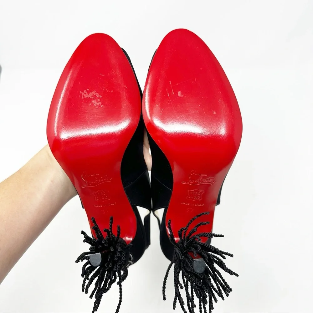 Christian Louboutin Yoyo Satin Tassel Slingback Pumps Size 37 - Picture 9 of 10